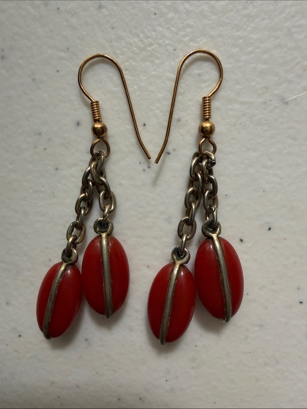 Vintage Red Lucite Oval Dangles
